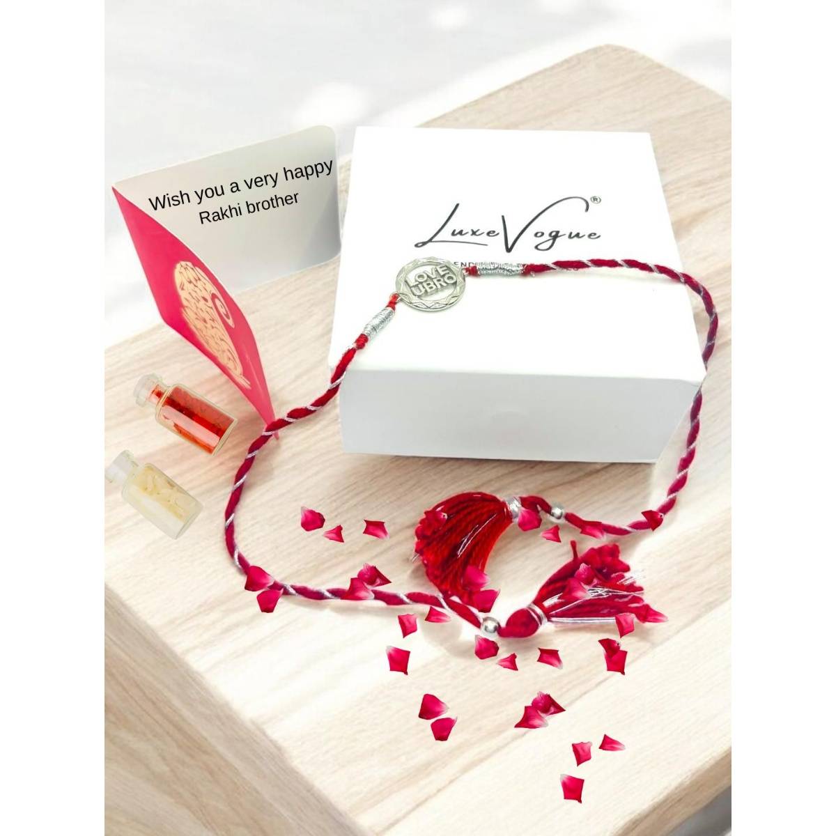 LuxeVogue 925 Silver Love U Bro Rakhi Gift Set