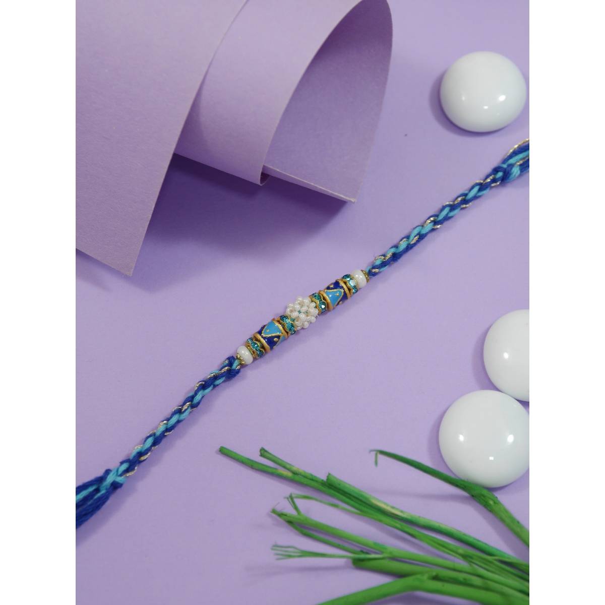 I Jewels Blue Fancy Cluster Beads Rakhi Gift Set