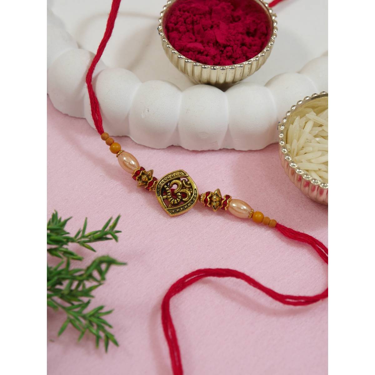 I Jewels Red Classy Om Rakhi Gift Set