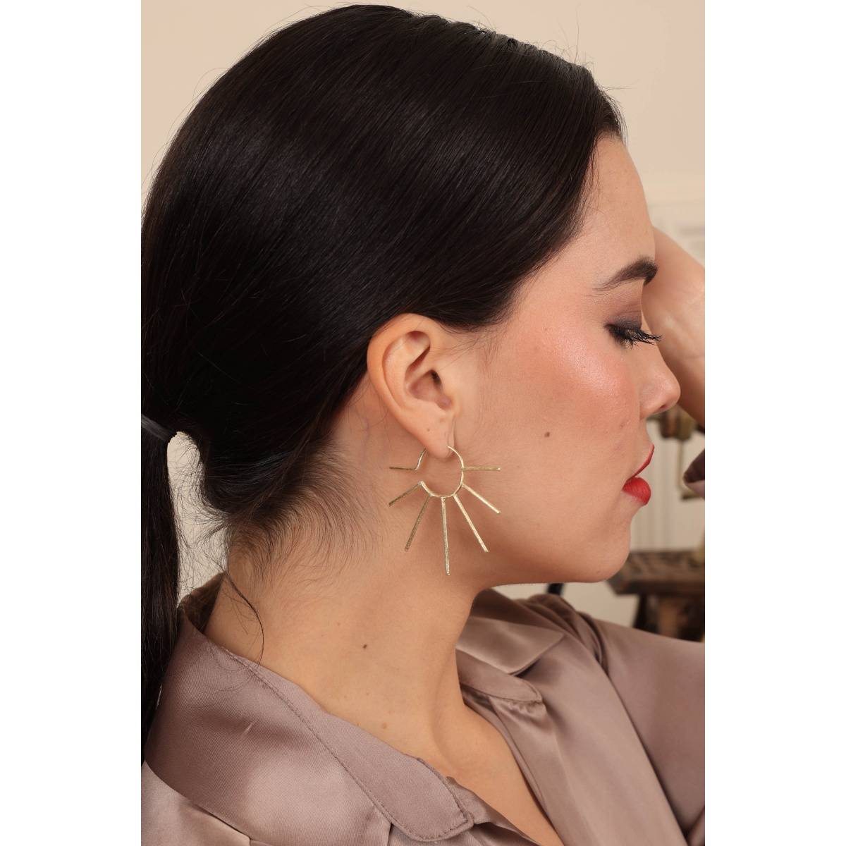 Royal Pitarah Artistic Sun Rays Gold Hoops Earrings