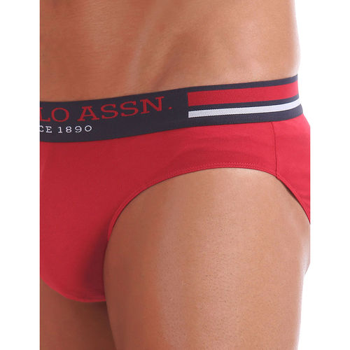 Buy U.S. POLO ASSN. Men Red Elasticized Waist Solid Briefs Red (Pack of 2)  Online