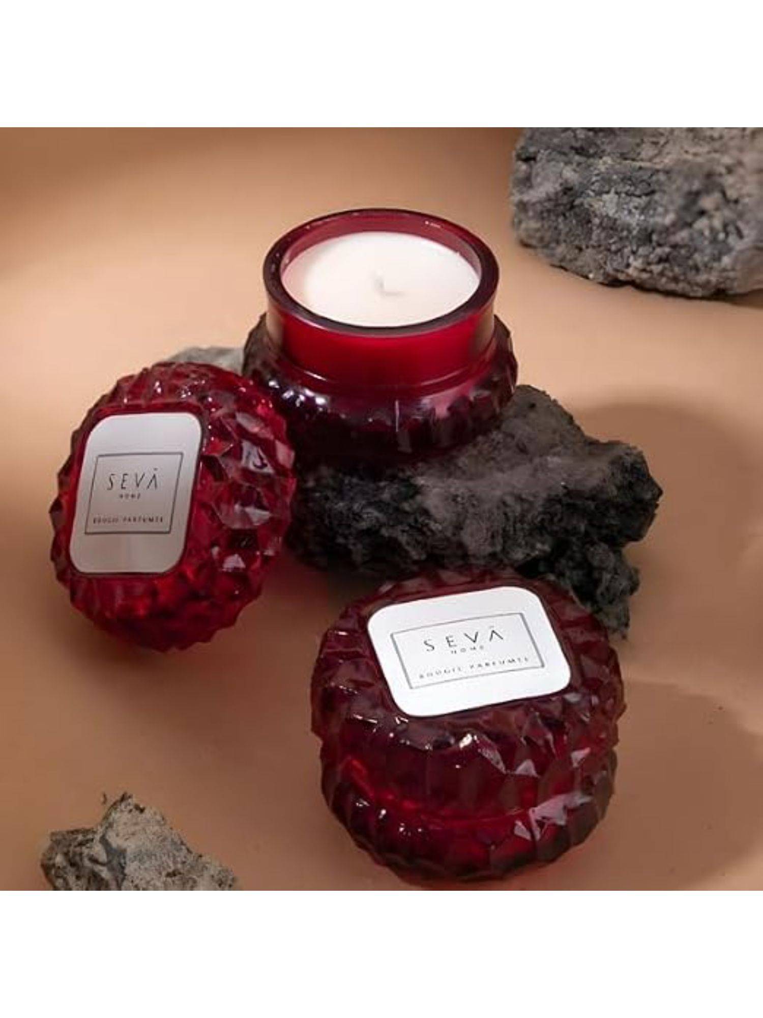 SEVA HOME Macaron Crystal Scented Candle-Red-Set Of 2