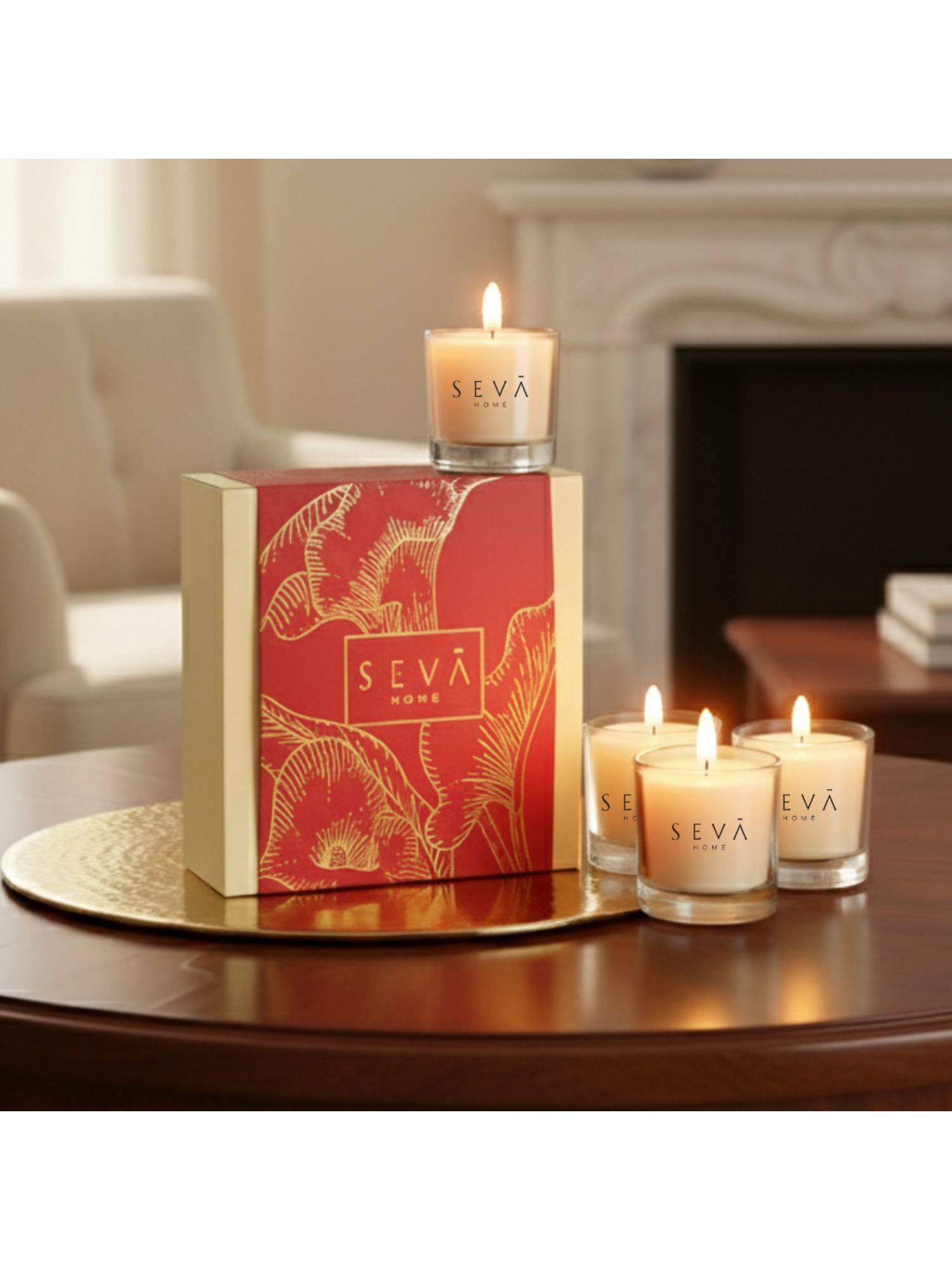 SEVA HOME White Celebration Shot Glass Scented Candles - Gift Set (Pack of 4)