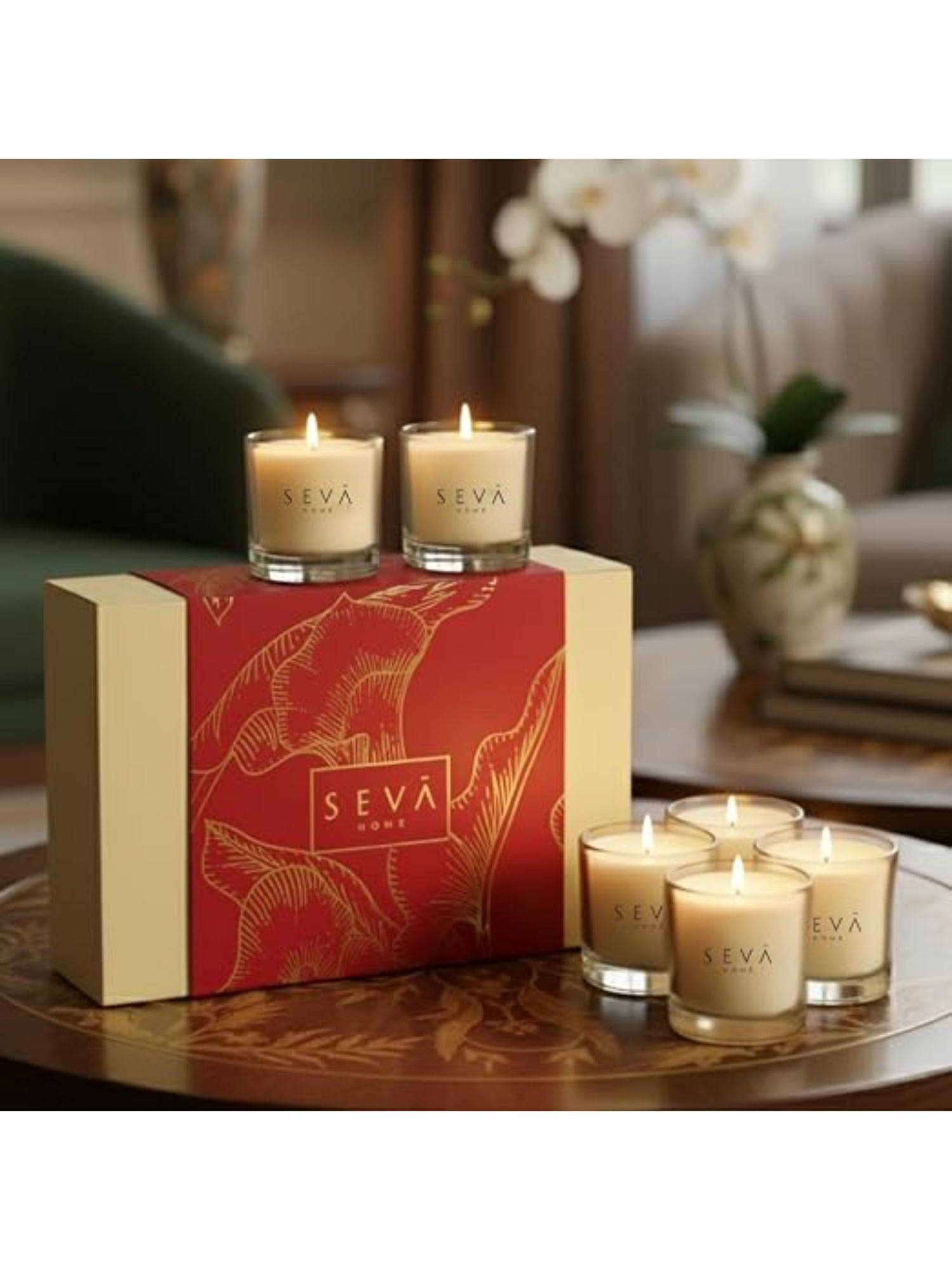 SEVA HOME White Celebration Shot Glass Scented Candles - Gift Set (Pack of 6)
