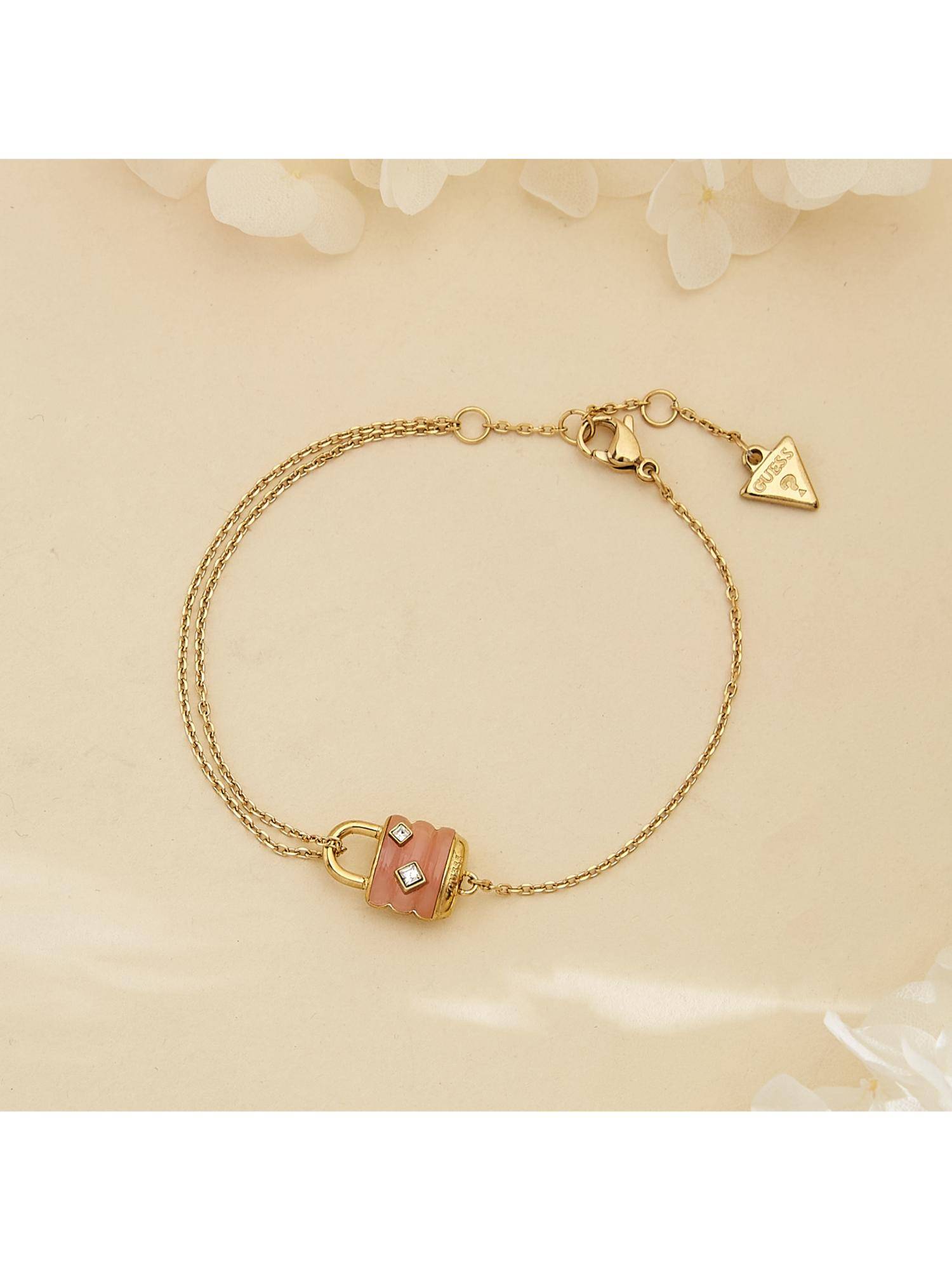 Guess My Secret Chain Bracelet For Women, Stainless Steel, Anti-Tarnish, Gold-Plated (Pink, S)