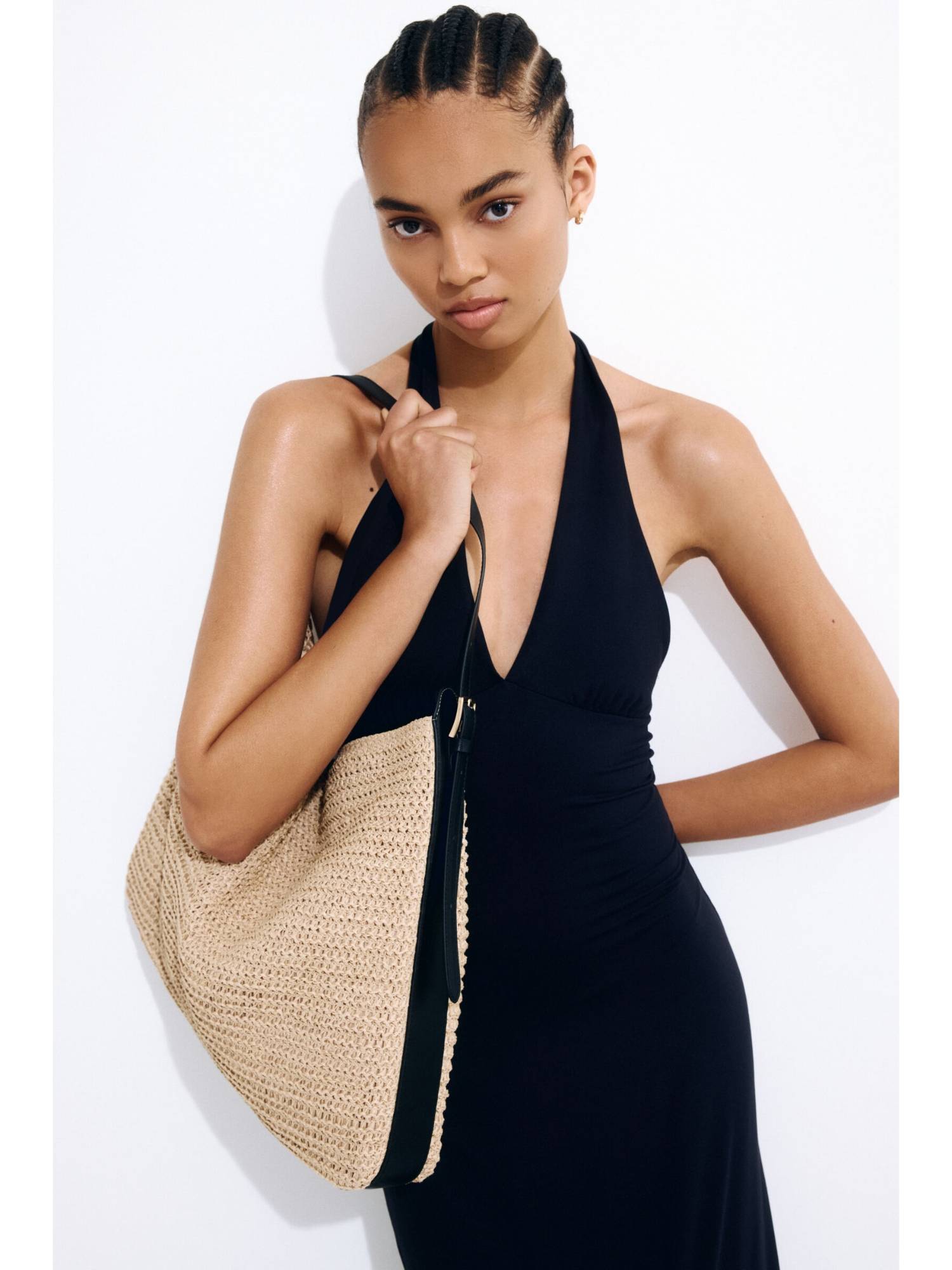 H&M Women Beige Straw Shoulder Bag (One Size)