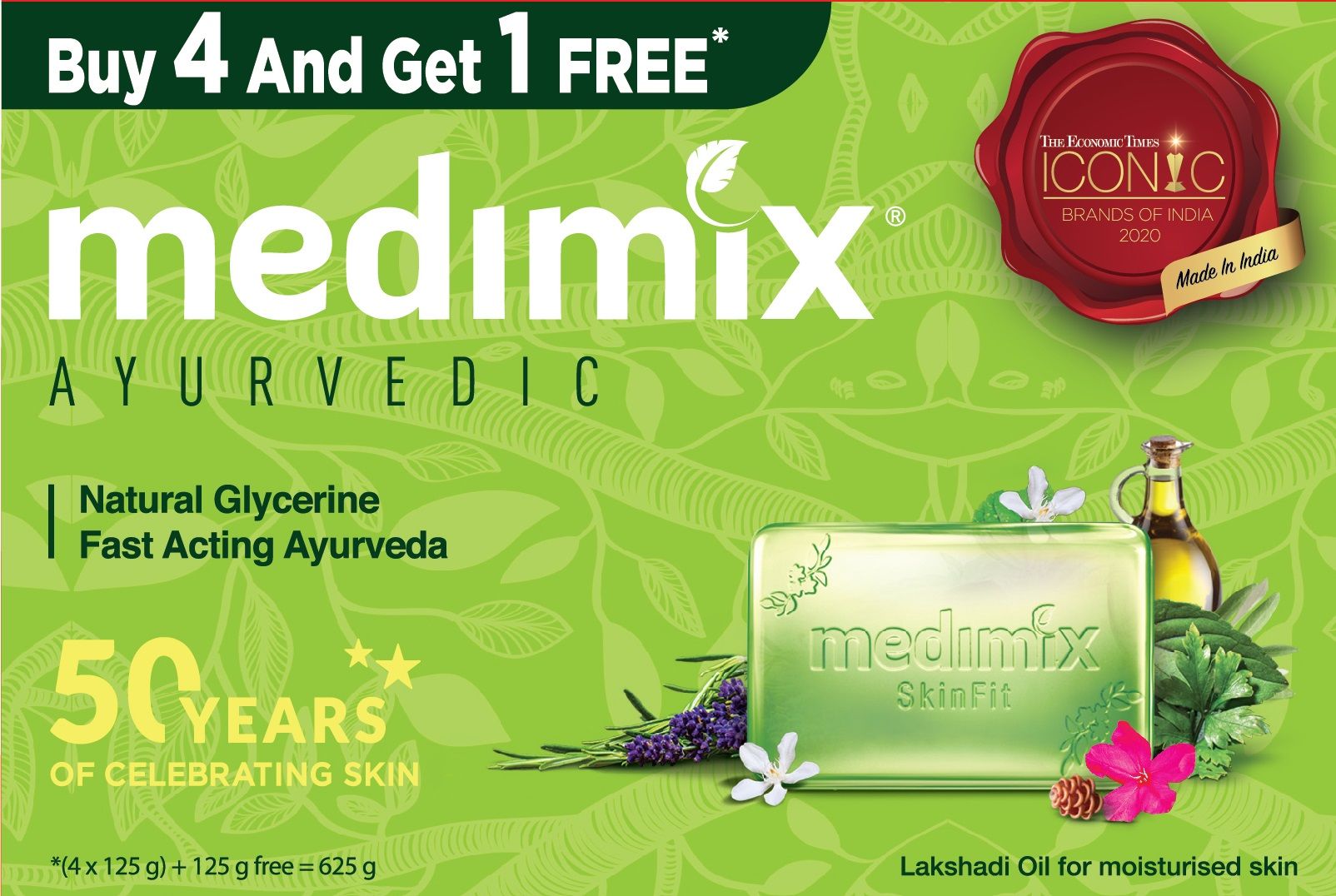 Medimix Ayurvedic Natural Glycerine Soap Buy 4 Get 1 Free (125gm Each)
