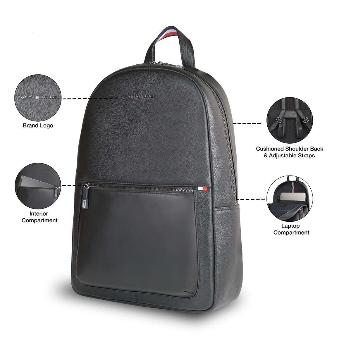 Tommy Hilfiger Rochester Unisex Leather Laptop Backpack Black (M) Buy Tommy Hilfiger