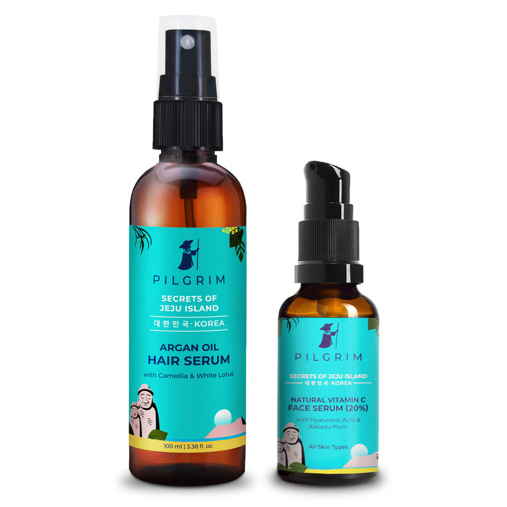 Pilgrim Skin & Hair Conditioning Combo Kit Natural Vitamin C Serum + Argan Oil Hair Serum