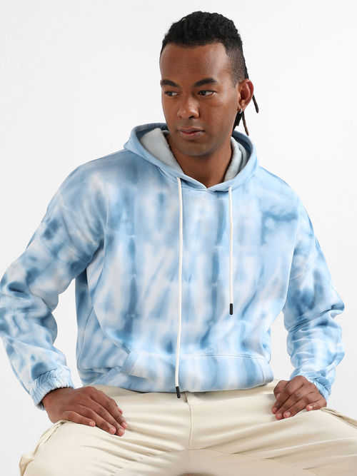 White And Blue Tie Dye Hoodie Campus Sutra Men's White Blue Tie