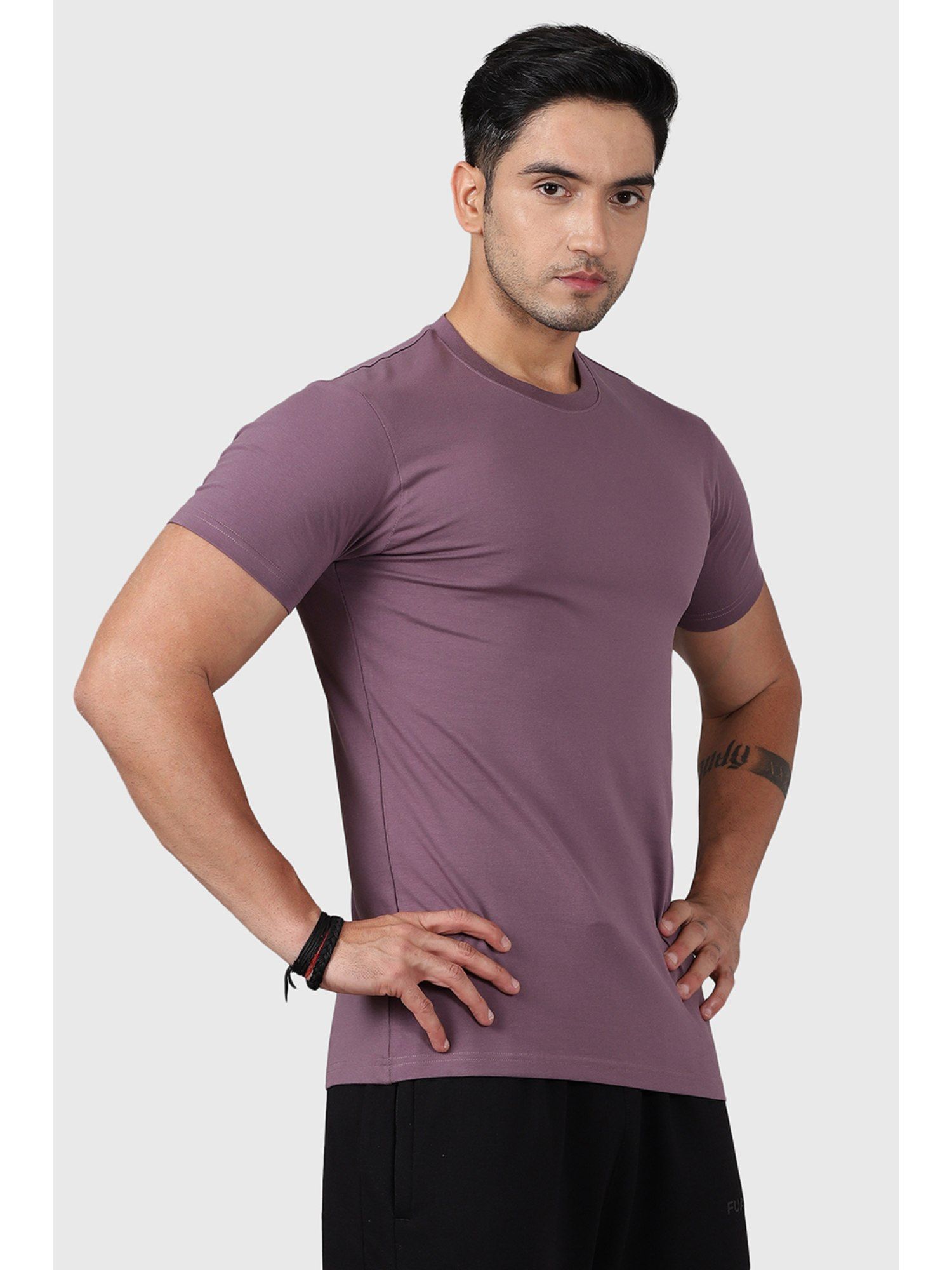 Buy FUAARK Purple Legacy Cotton Crew Neck Slim Fit Sports and Gym