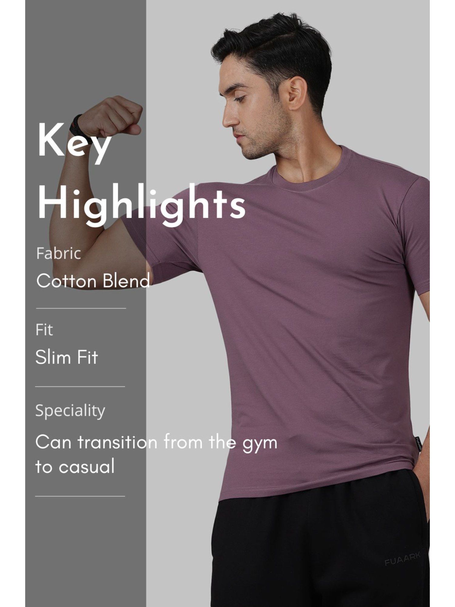 Buy FUAARK Purple Legacy Cotton Crew Neck Slim Fit Sports and Gym