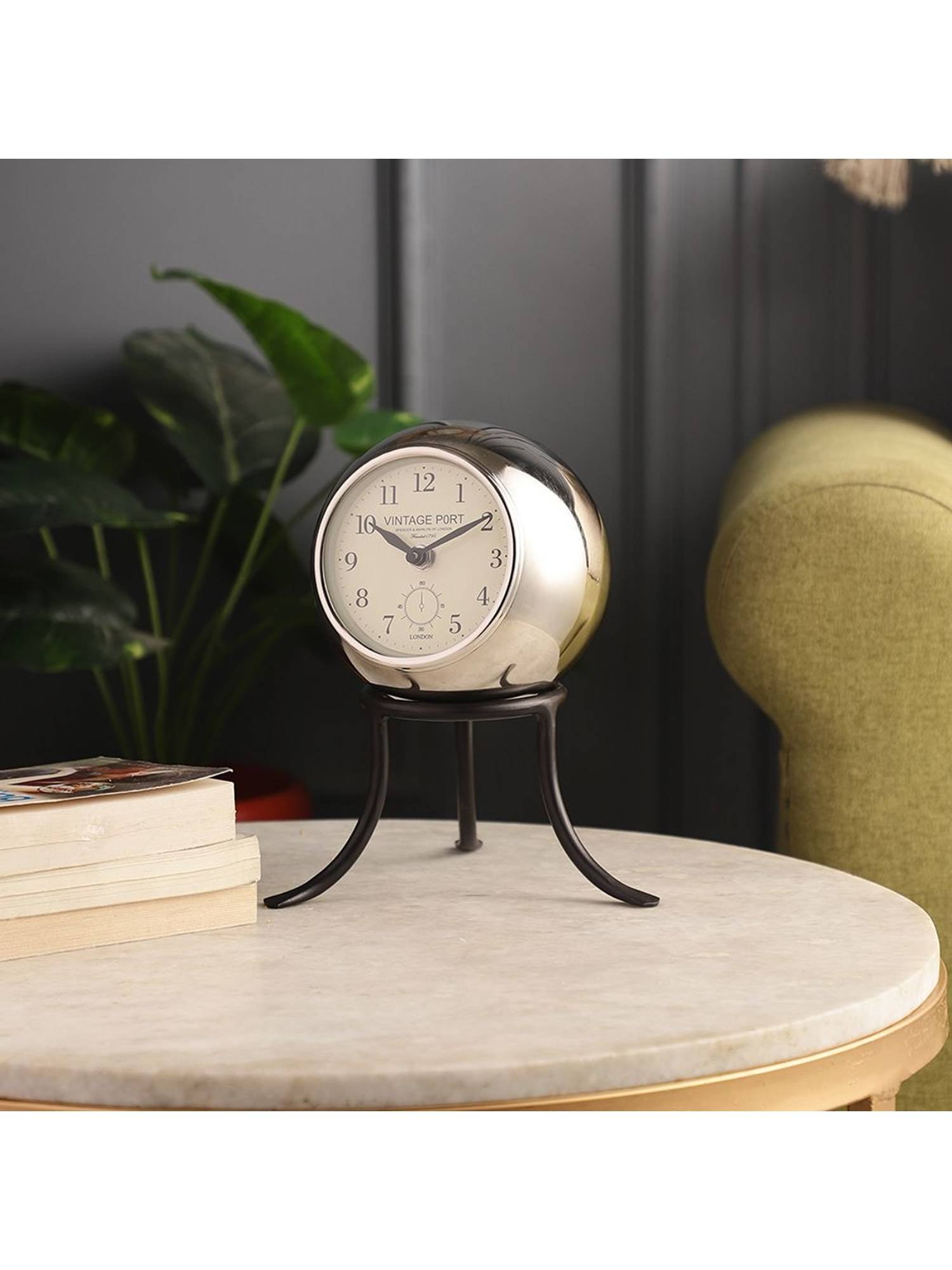 De Maison Decor Seated Sphere Clock in Silver & Black Colour
