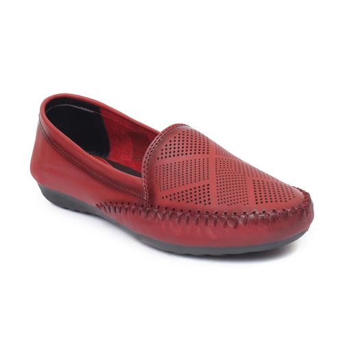 Zoom Shoes Womens Red Genuine Leather Loafers (UK 5)
