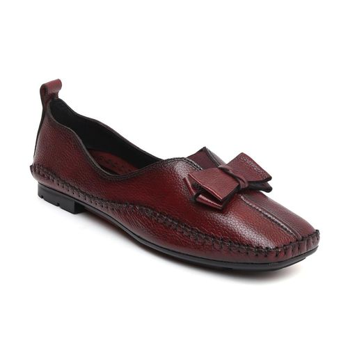 Buy Zoom Shoes Women Red Genuine Leather Loafers Online