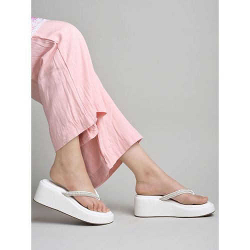 Buy Shoetopia Embellished White Wedge Heels for Women Online