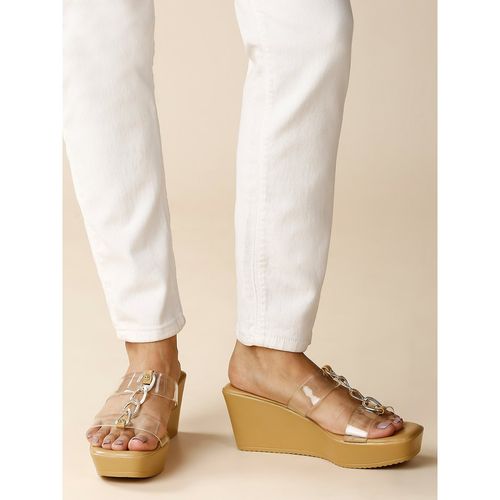 Womens Beige Casual Transparent Square Toe Wedges Sandals (EURO 35)