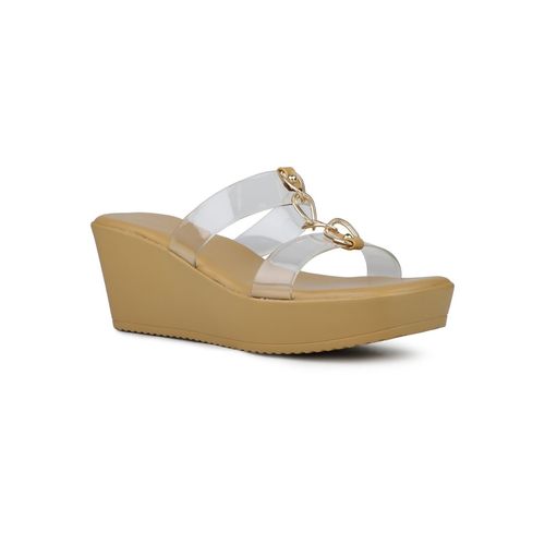 Buy Womens Beige Casual Transparent Square Toe Wedges