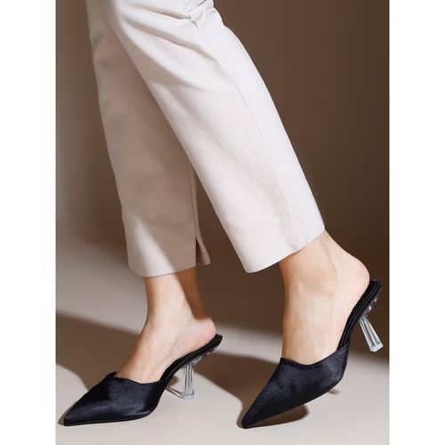 Womens Black Casual Pointed Toe Stiletto Mule Heels (EURO 35)