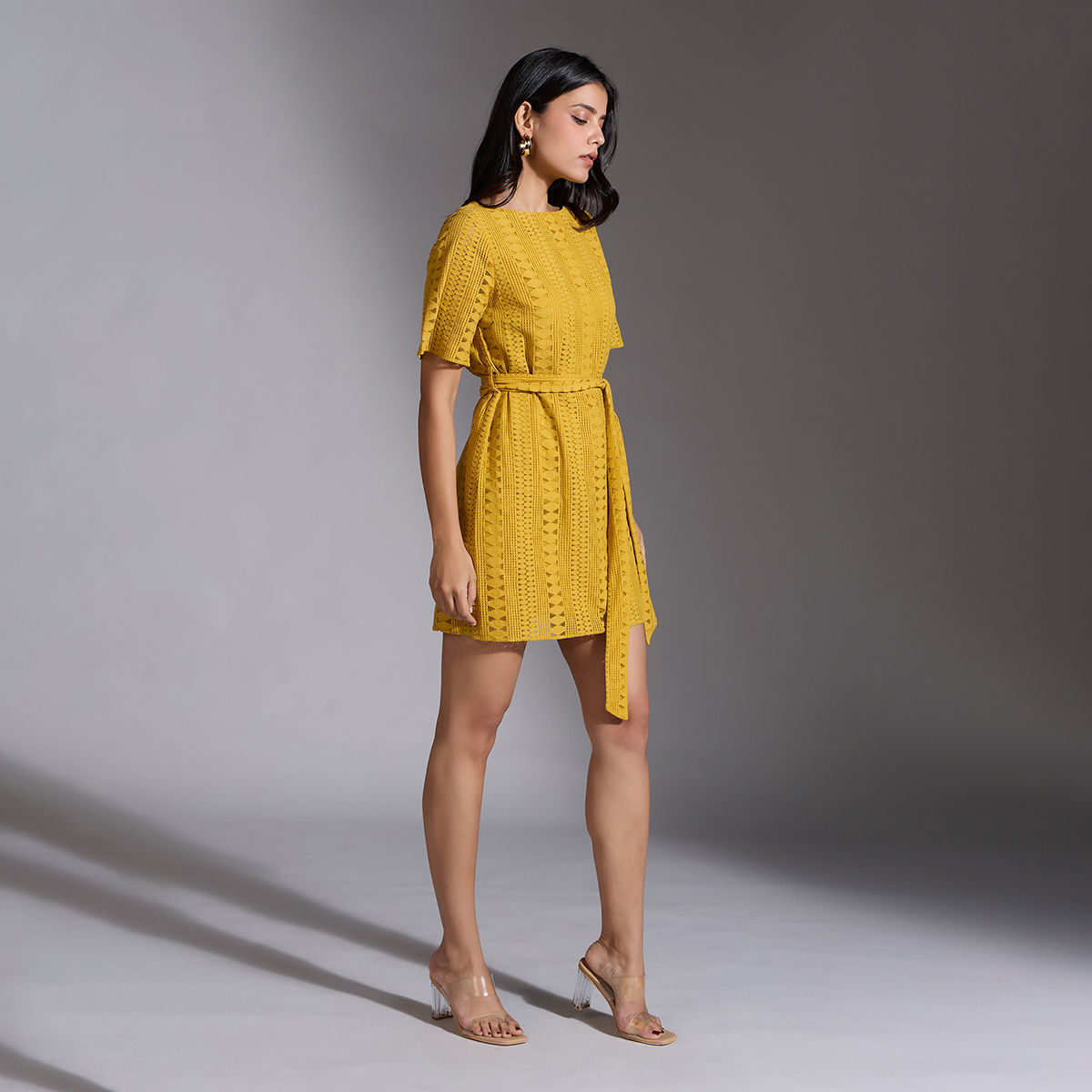 Buy Twenty Dresses by Nykaa Fashion Mustard Yellow Lacey Mini Dress