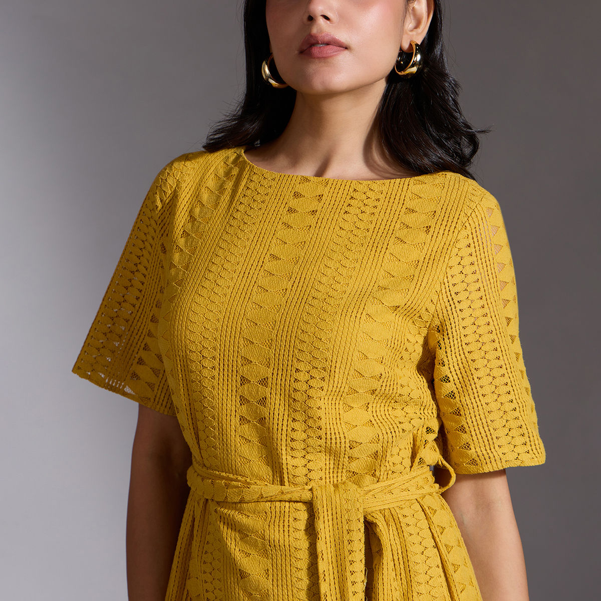 Buy Twenty Dresses by Nykaa Fashion Mustard Yellow Lacey Mini Dress