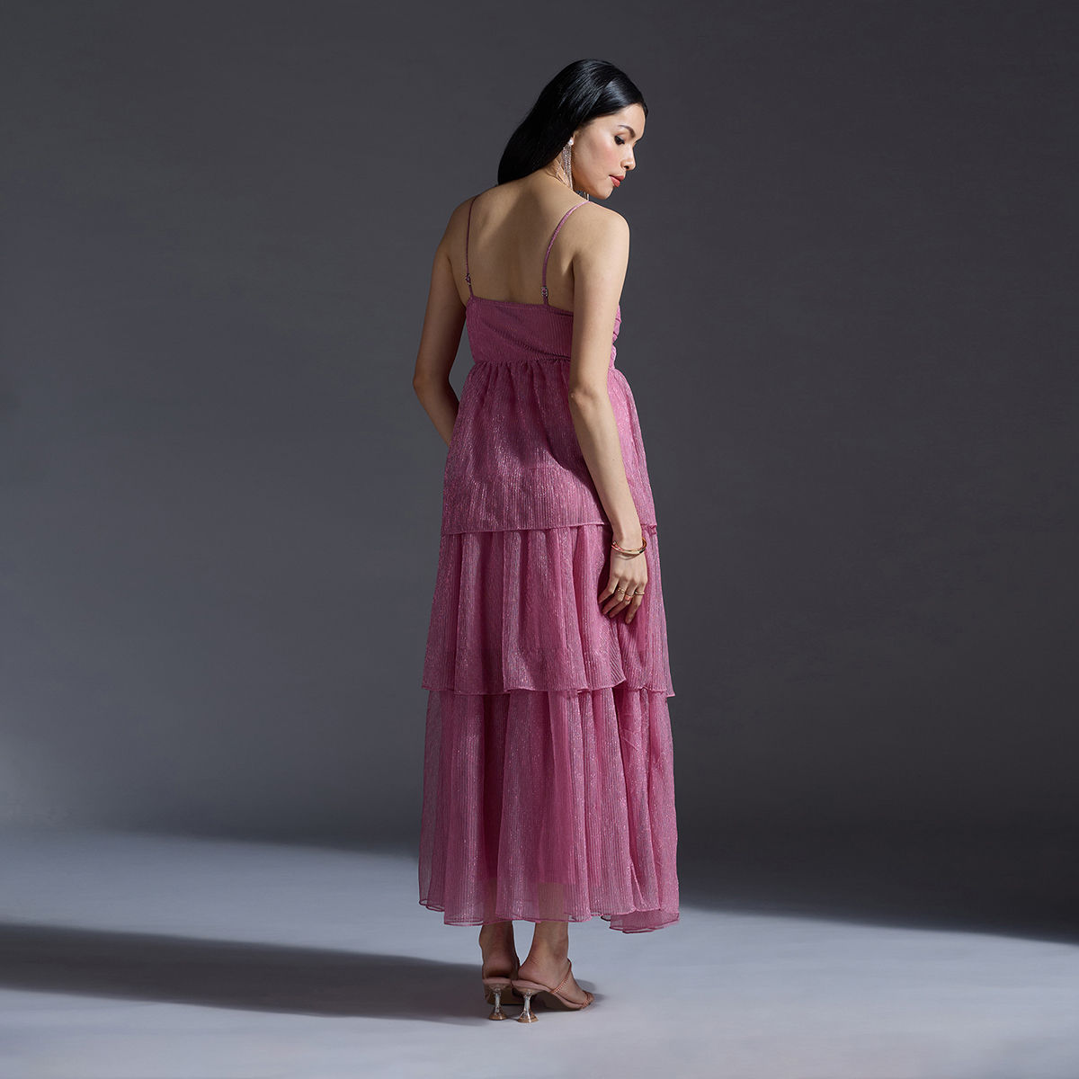 Buy Twenty Dresses By Nykaa Fashion Party Pink Shimmered Strappy Layered Gown Online