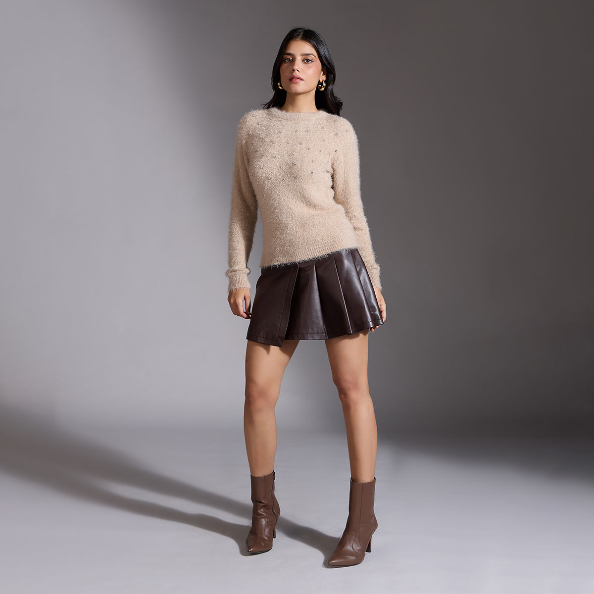 Buy Twenty Dresses by Nykaa Fashion Ivory Studded Round Neck Full