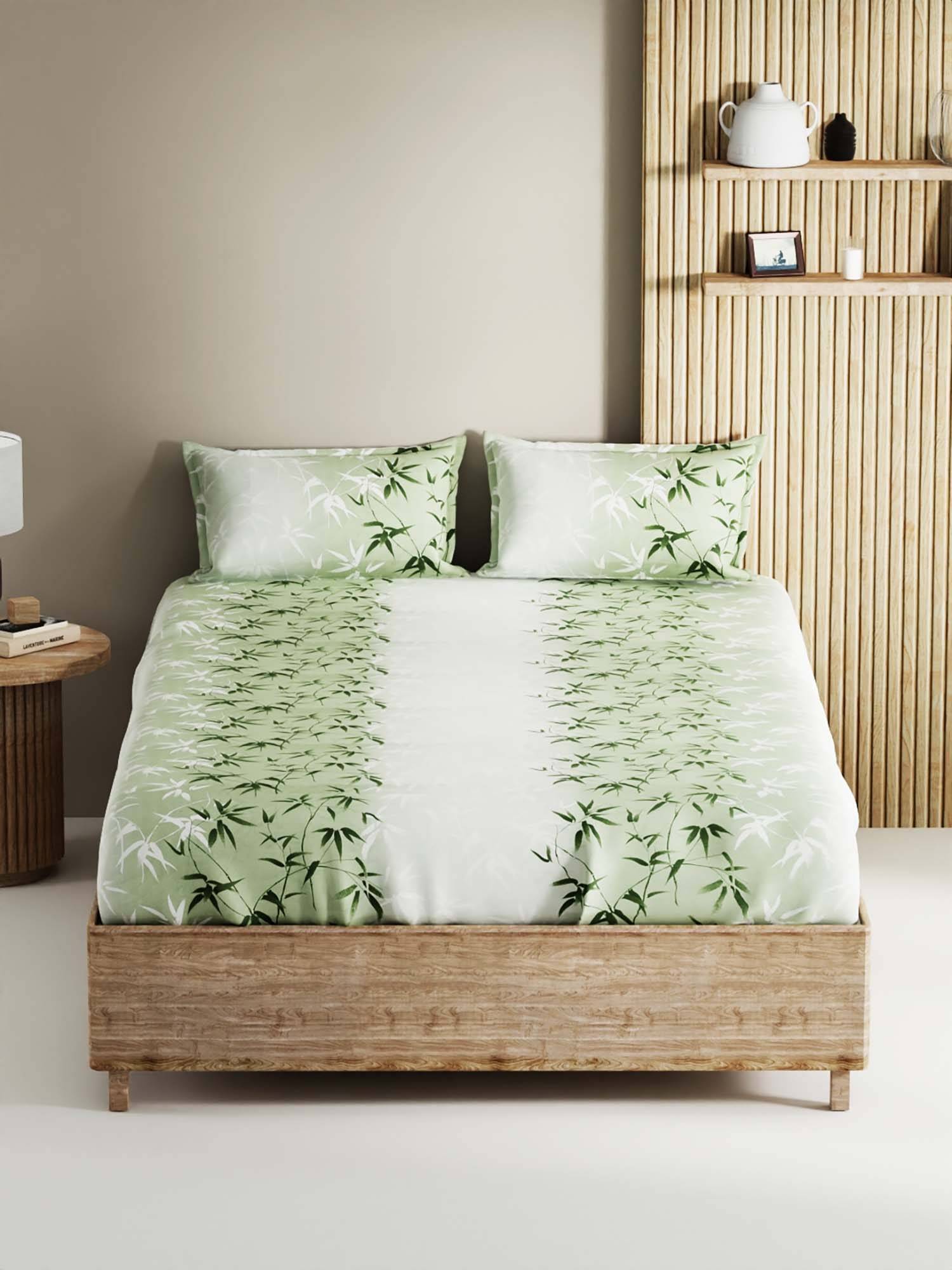 BIANCA King Size Double Bedsheet With 2 Pillow Covers Green