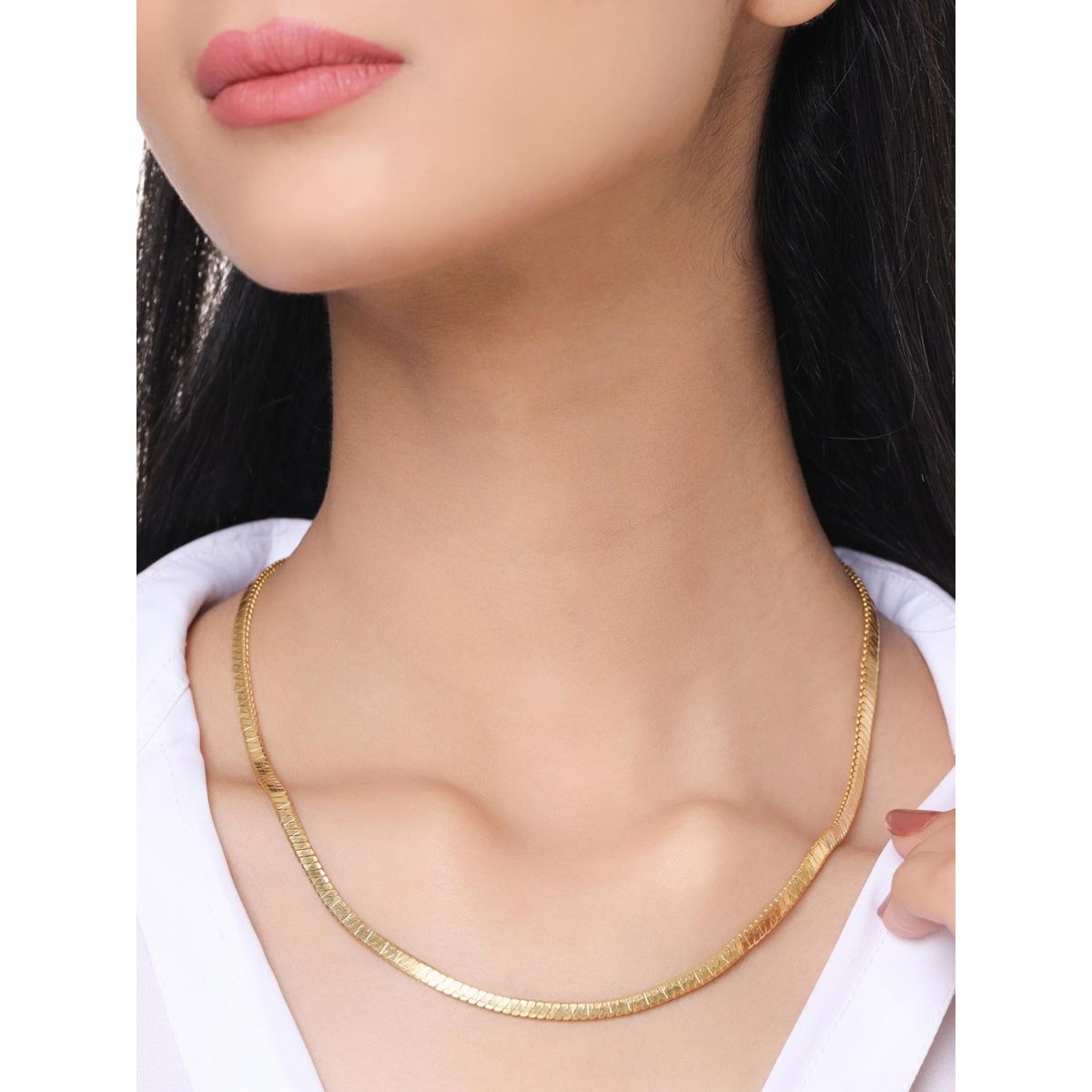 Flat Snake Chain Necklace - Gold