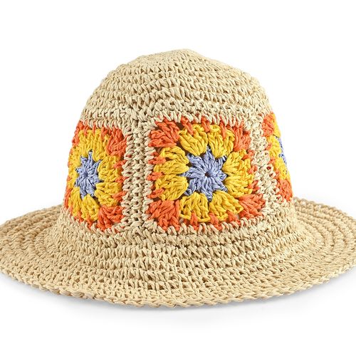 toniQ Women Beach Hat with Floral Printed Ribbon For Women (Brown, OS)