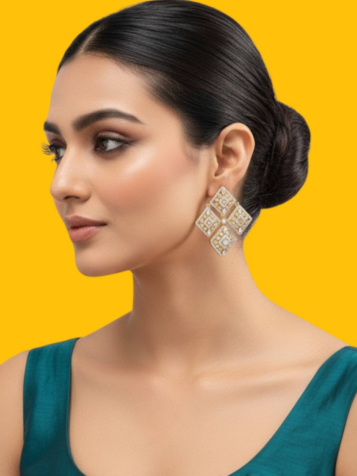 Auraa Trends Gold-Toned White Kundan Studded Square Drop Earrings