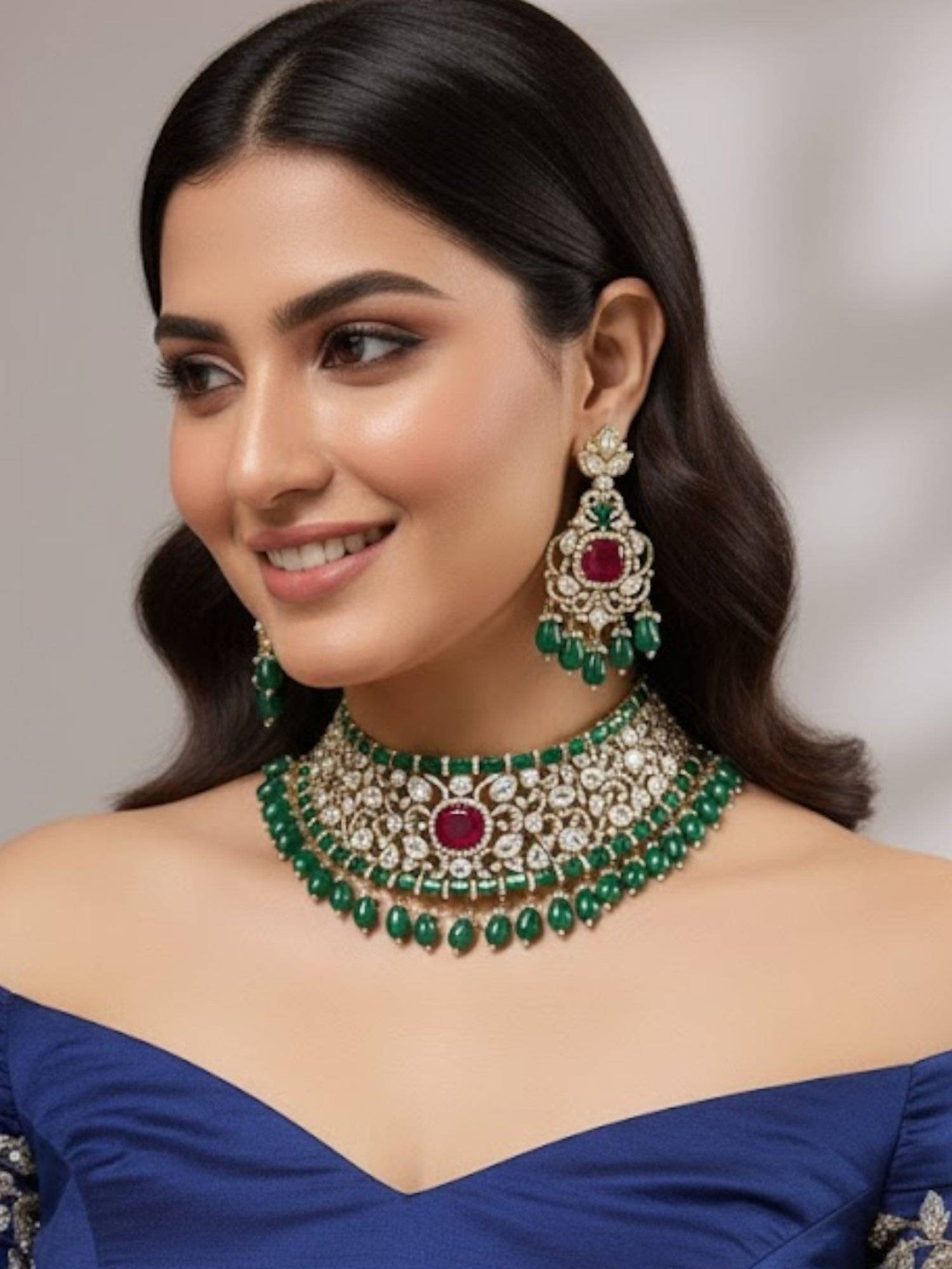 Auraa Trends Gold Finish Kundan Polka and Multi-Coloured Jewellery Set