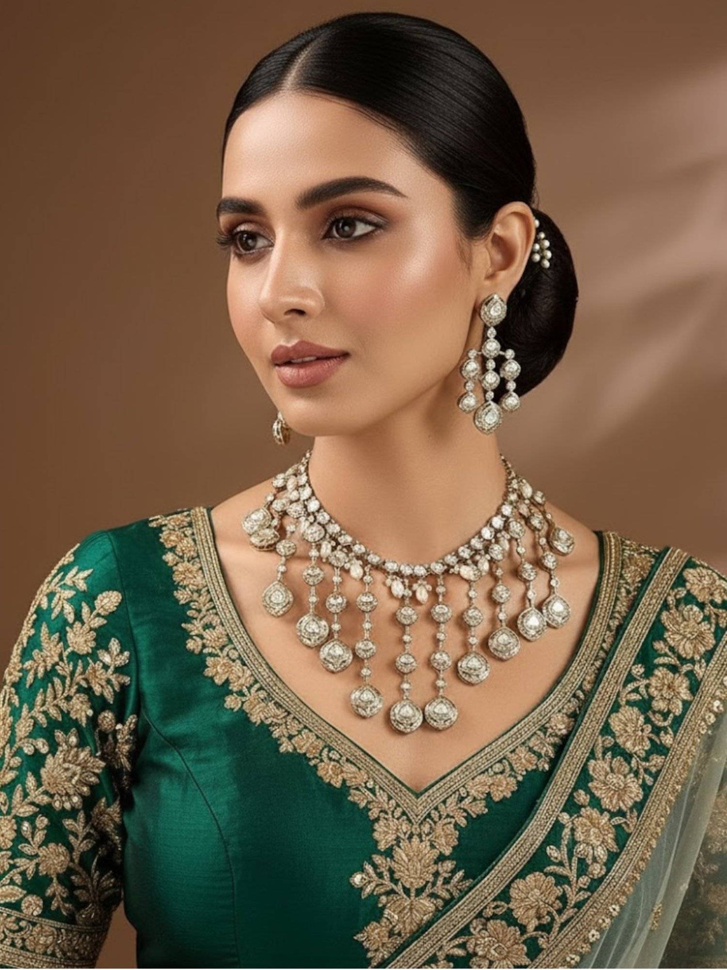Auraa Trends Gold Finish Kundan Polka and Pearl Jewellery Set