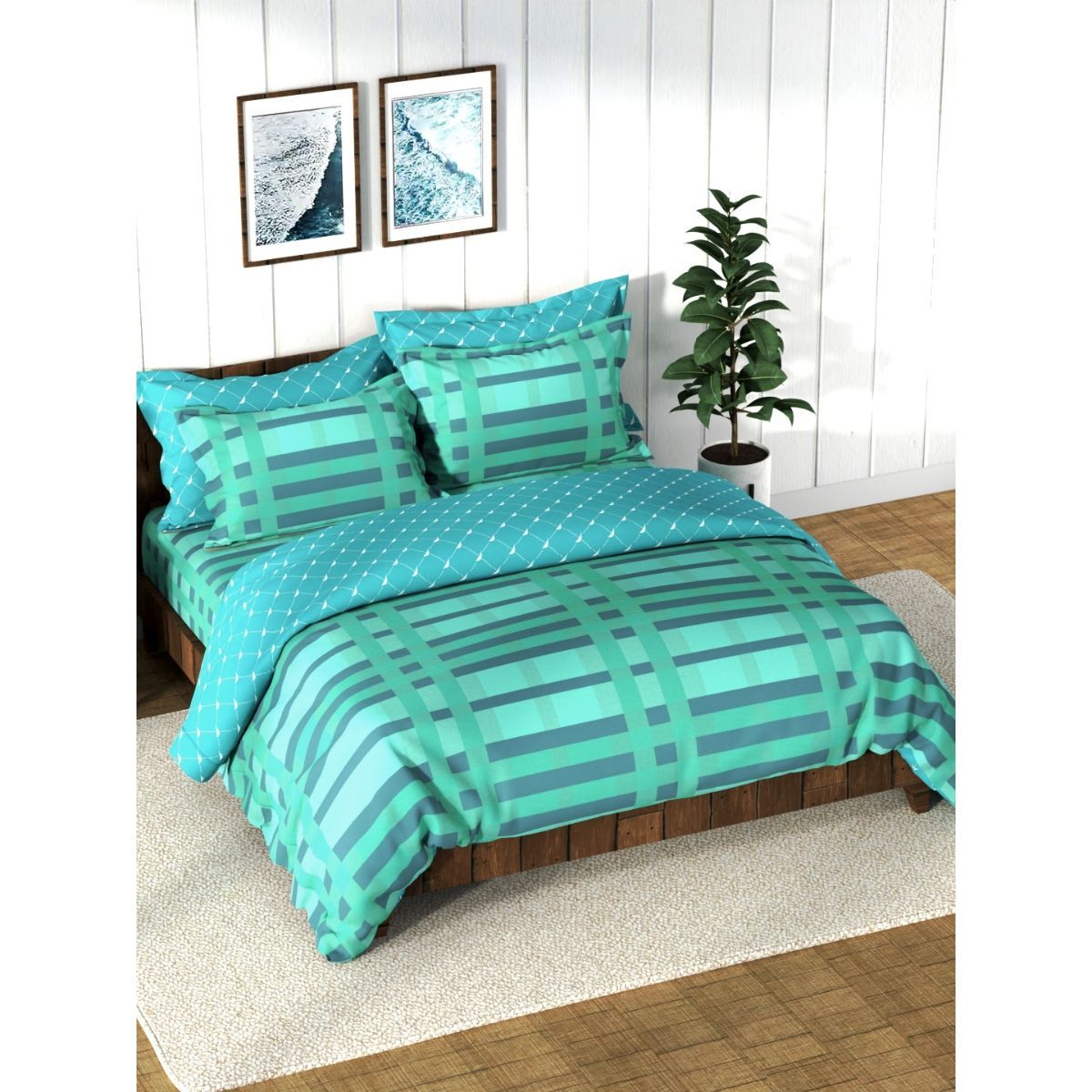 Buy Nautica Super Soft 100% Cotton Bedding Set Of 7 Stripe-Sea Green ...