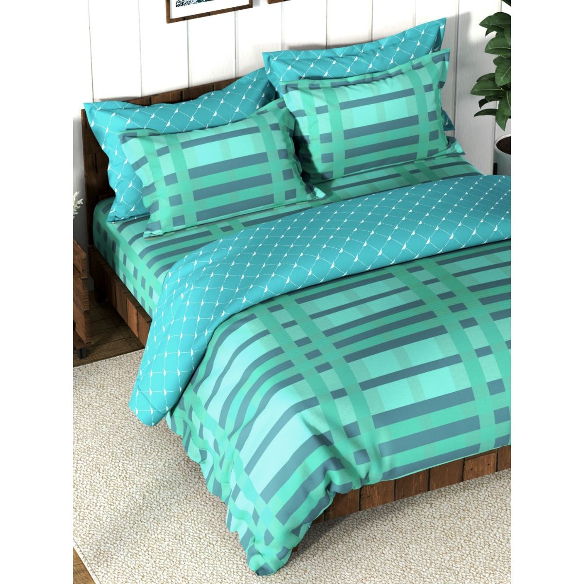 Buy Nautica Super Soft 100% Cotton Bedding Set Of 7 Stripe-Sea Green ...