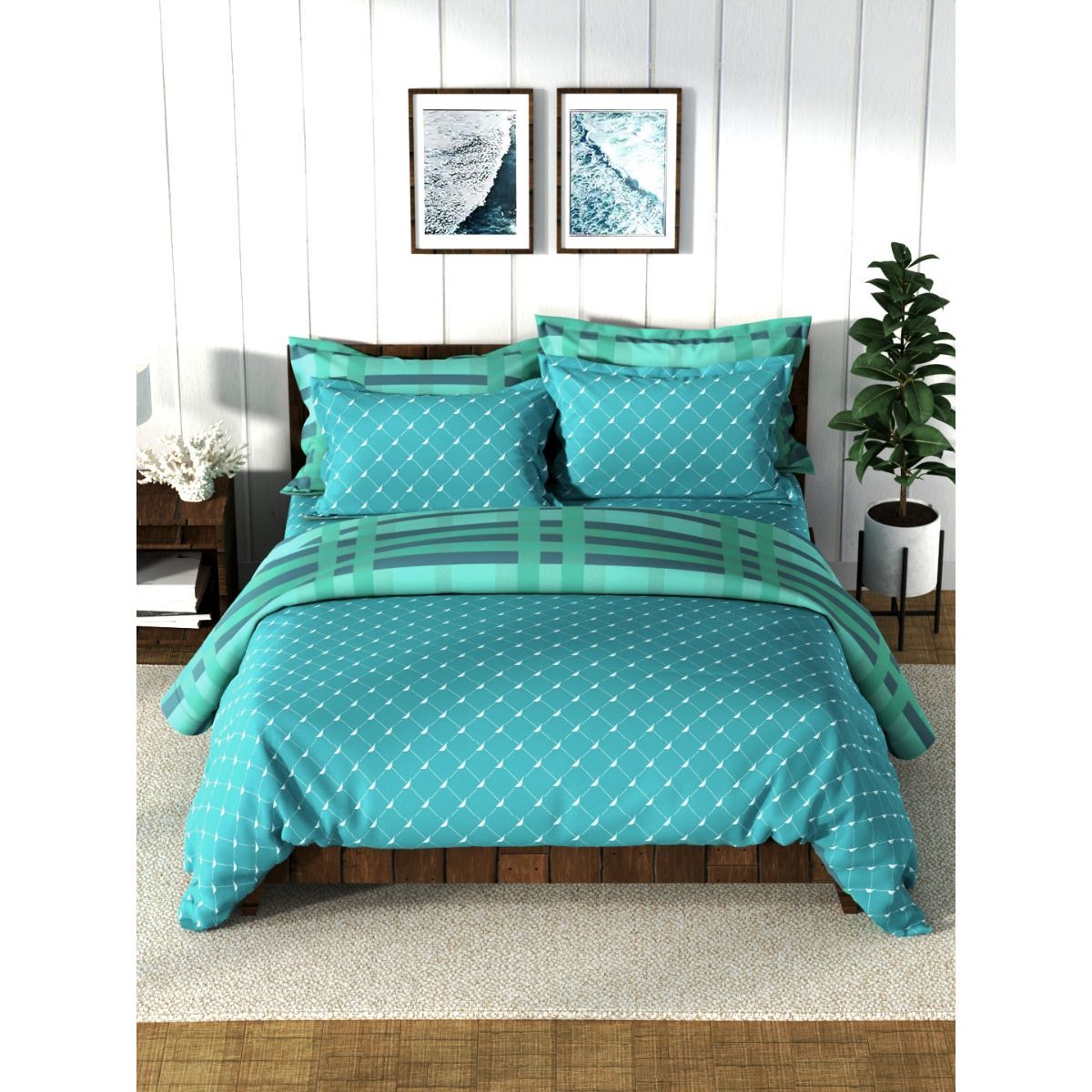 Buy Nautica Super Soft 100% Cotton Bedding Set Of 7 Stripe-Sea Green ...