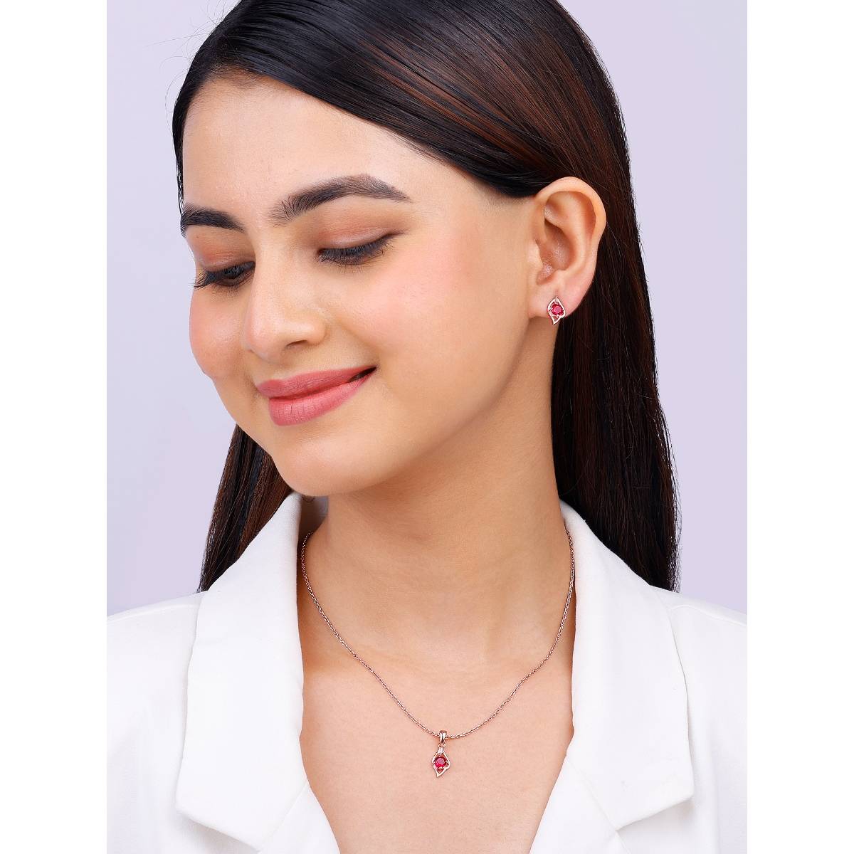 GIVA Sterling Silver Rose Gold Falling Dew in Red Set for Women