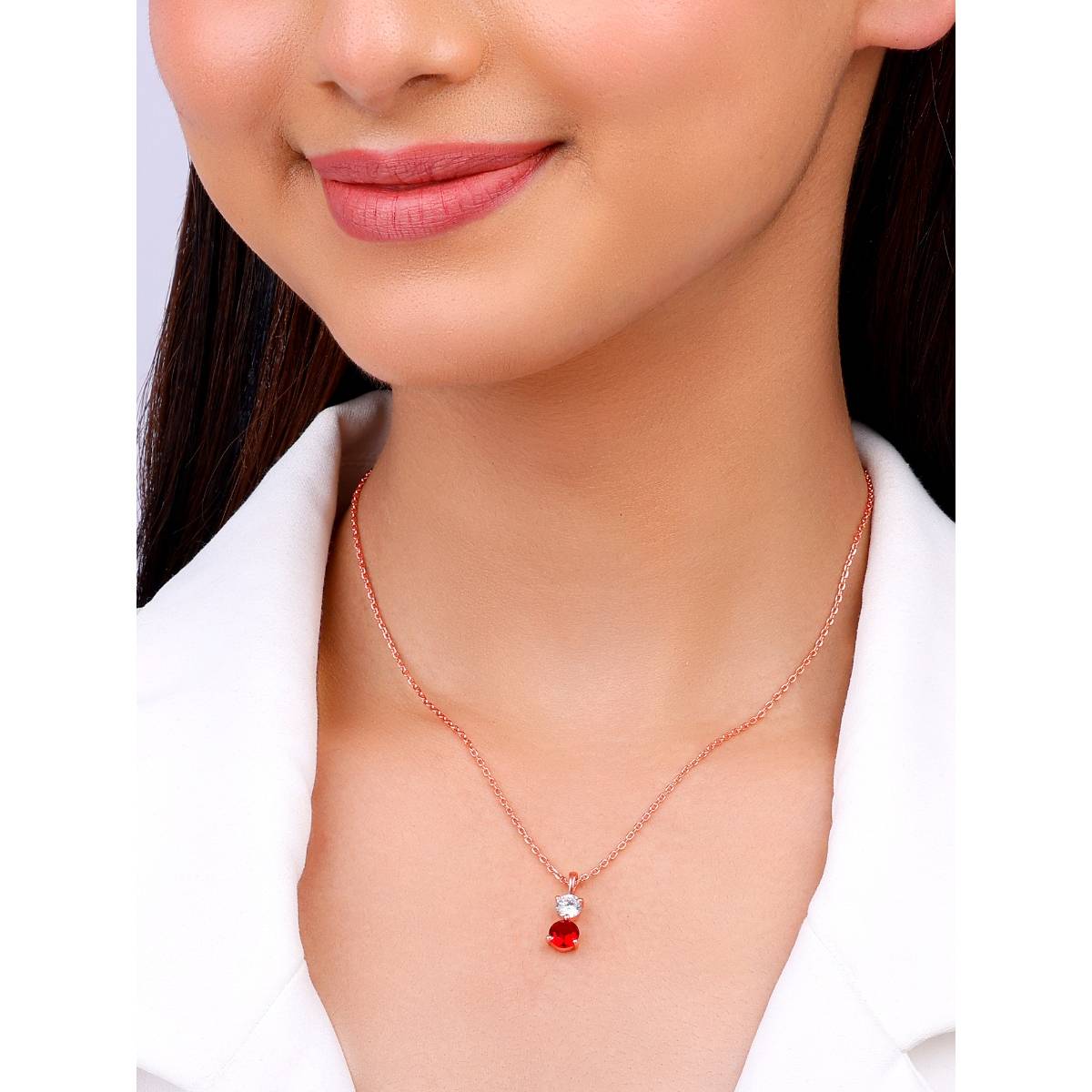 GIVA Sterling Silver Rose Gold Dual Scarlet Pendant with Link Chain for Womens