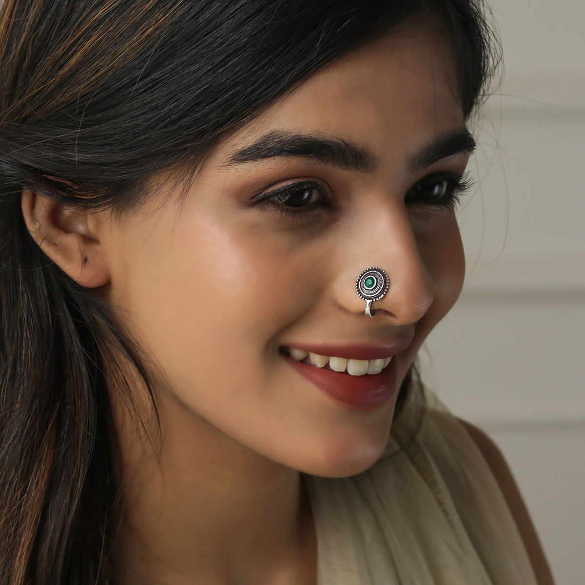 Oxidized Designer Nose Ring (Press Nose) – Laxmi Pearls