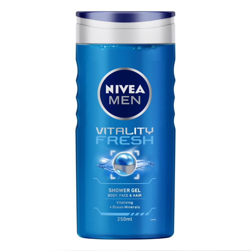NIVEA Men Body Wash, Vitality Fresh with Ocean Minerals, Shower Gel for Body, Face & Hair