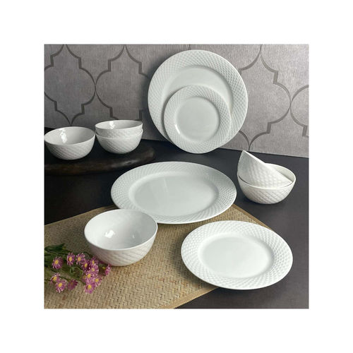 CLAY CRAFT Fine Ceramic White Plain Basic Dinner Set 18 Pieces