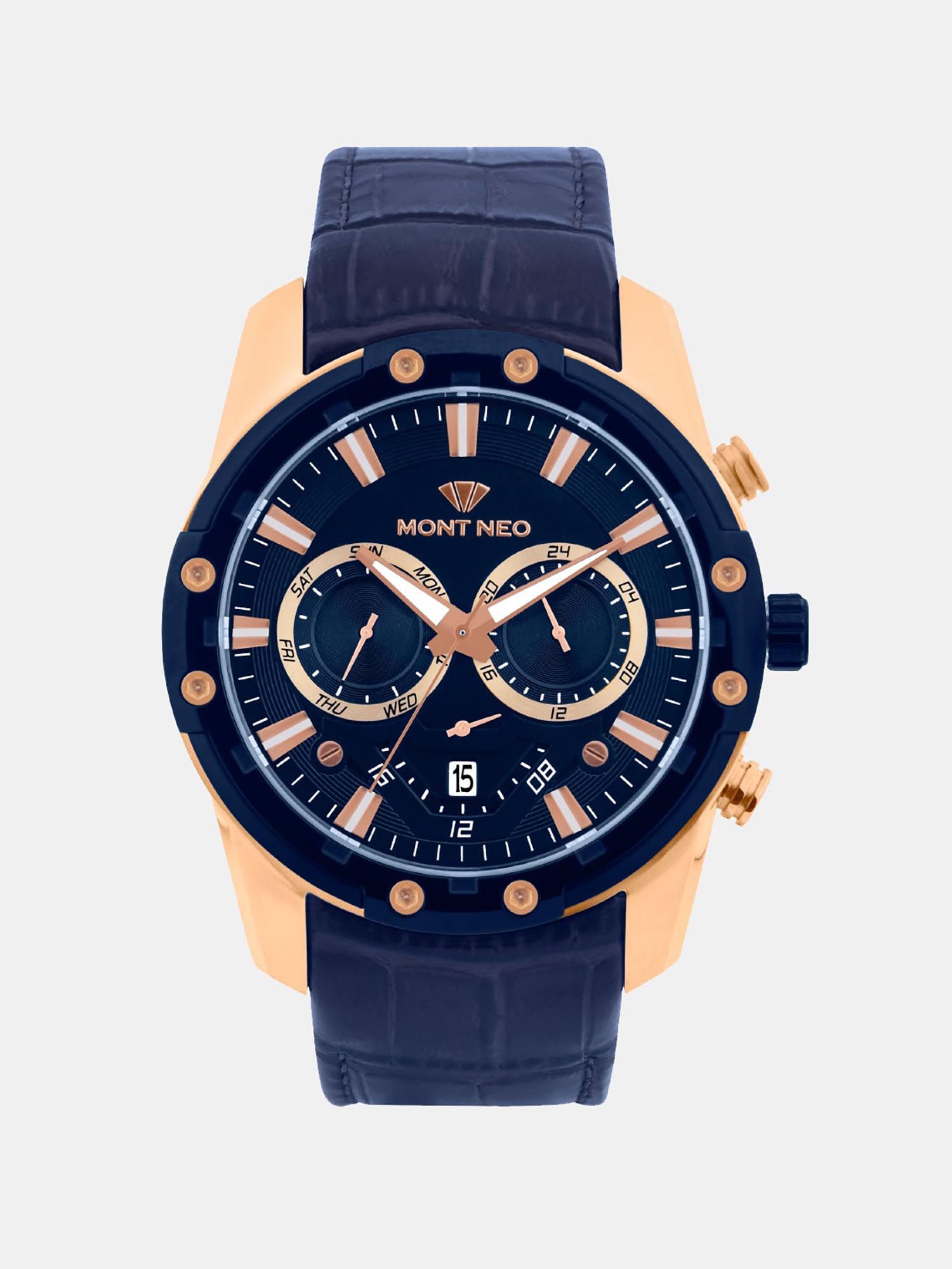 Buy Mont Neo Men Quartz Blue Dial Multi-Function Leather Watch