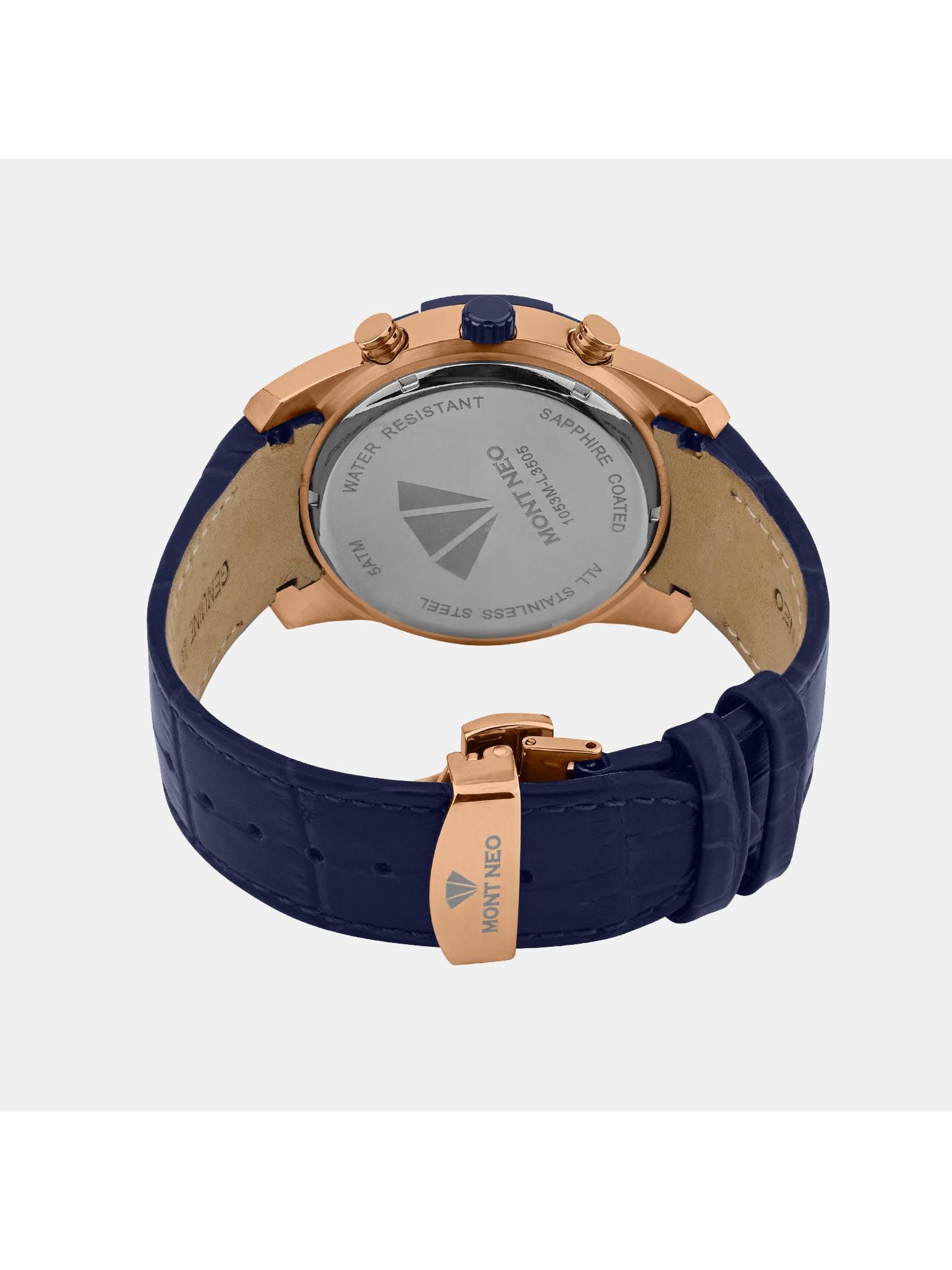 Buy Mont Neo Men Quartz Blue Dial Multi-Function Leather Watch