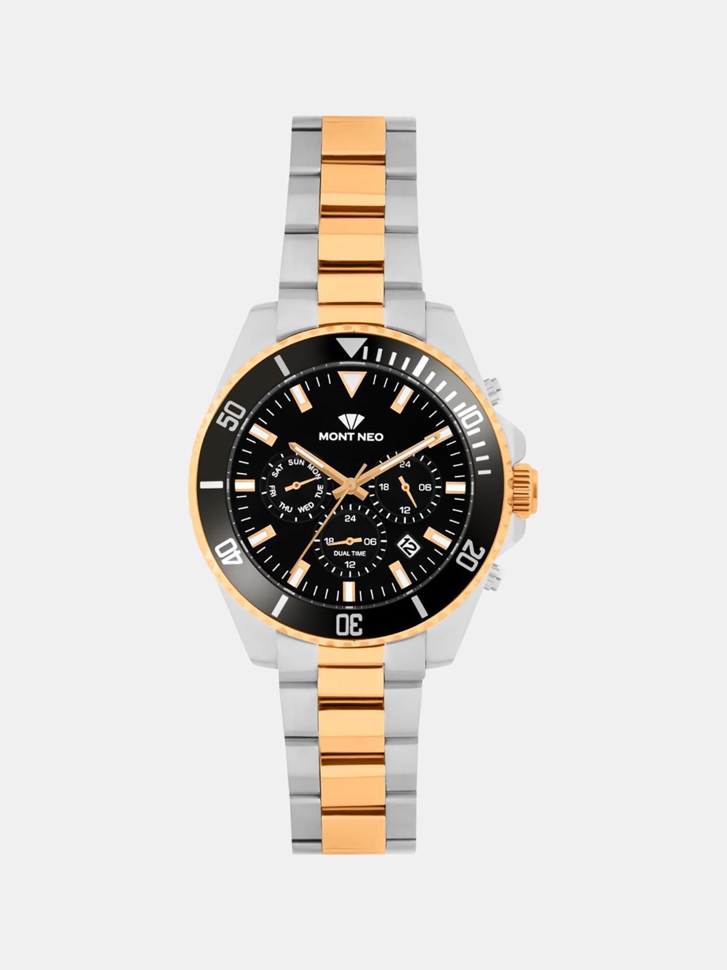 Buy Mont Neo Men Quartz Black Dial Multi-Function Stainless Steel