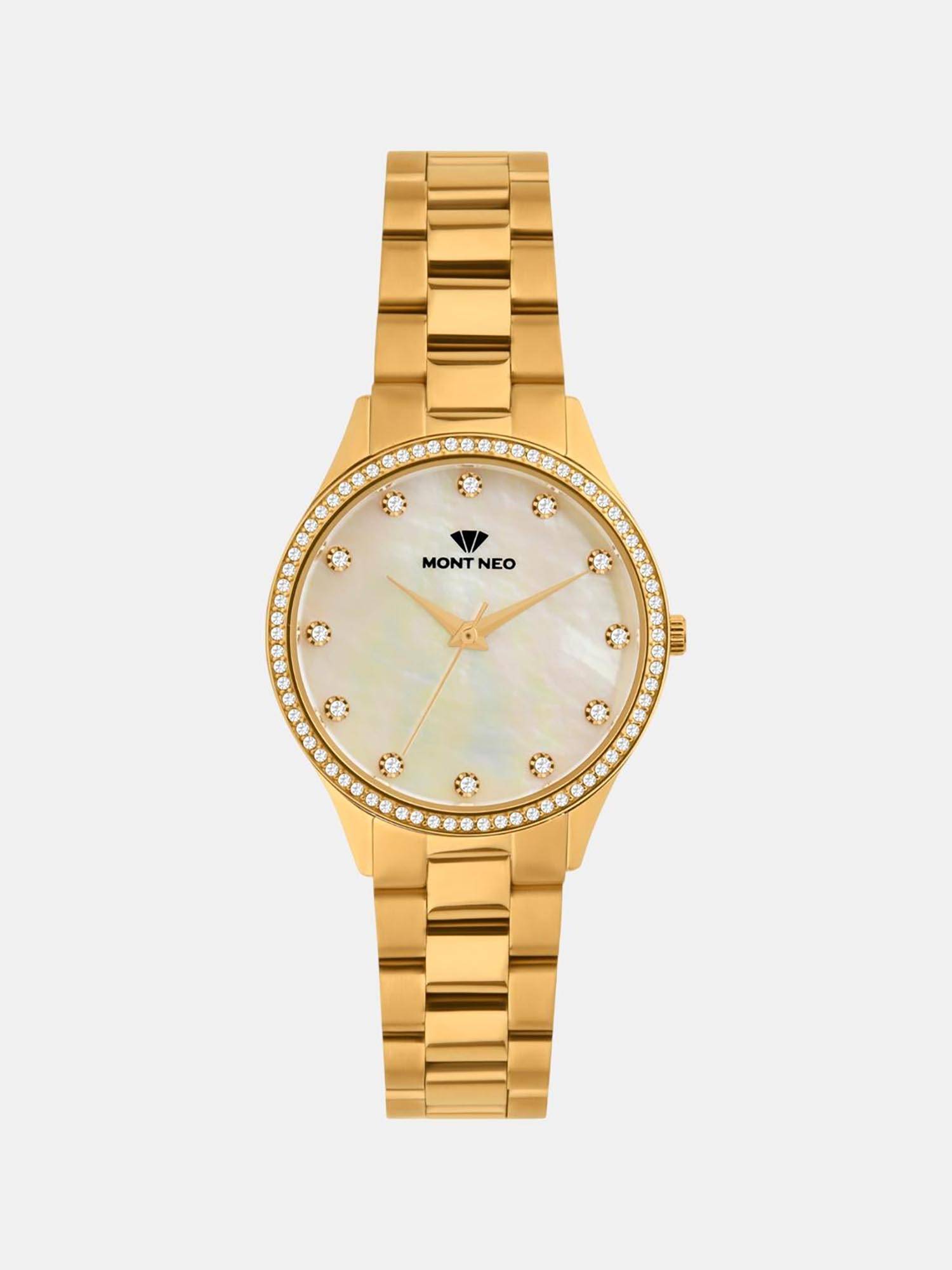 Mont Neo Women Quartz Beige Mother Of Pearl Dial Analog Metal Watch 4509B-M2201 (M)