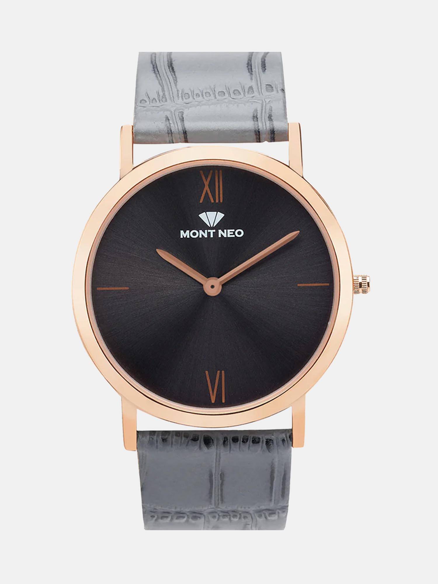 Mont Neo Men Quartz Analog Black Dial Leather Watch 8011B-L3315 (M)