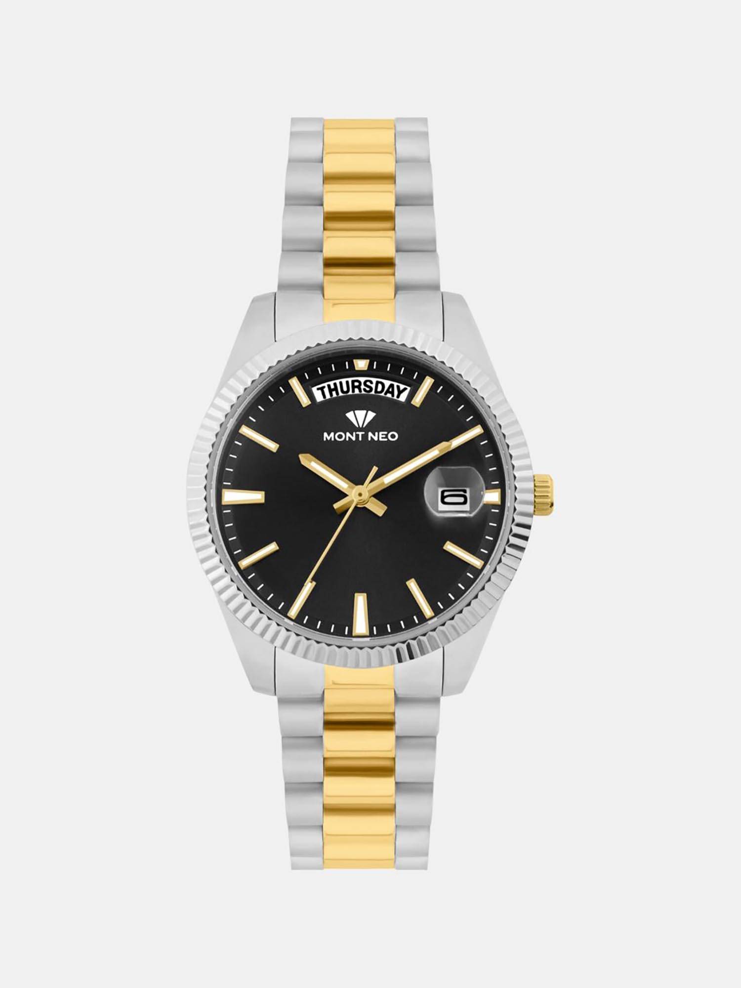 Mont Neo Men Quartz Black Dial Analog Stainless Steel Watch L3505D-M1204 (M)