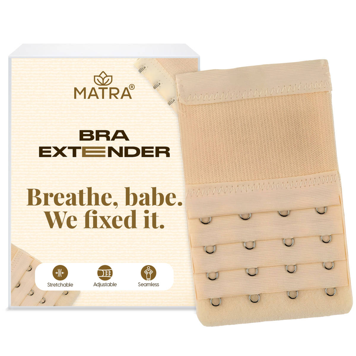 Matra Bra Extender Stretchable Elastic Extension Adjustable Strap 4 Hook 4 Eye - Beige