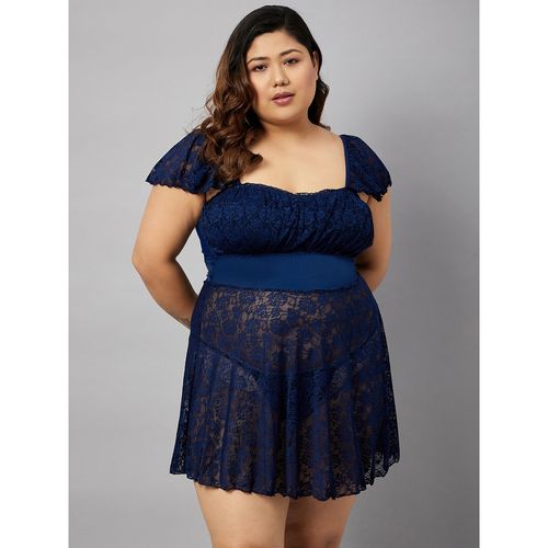 Secrets By ZeroKaata Women Plus Size Self Design Lace Baby Doll Lingerie  (Set of 2)(L)