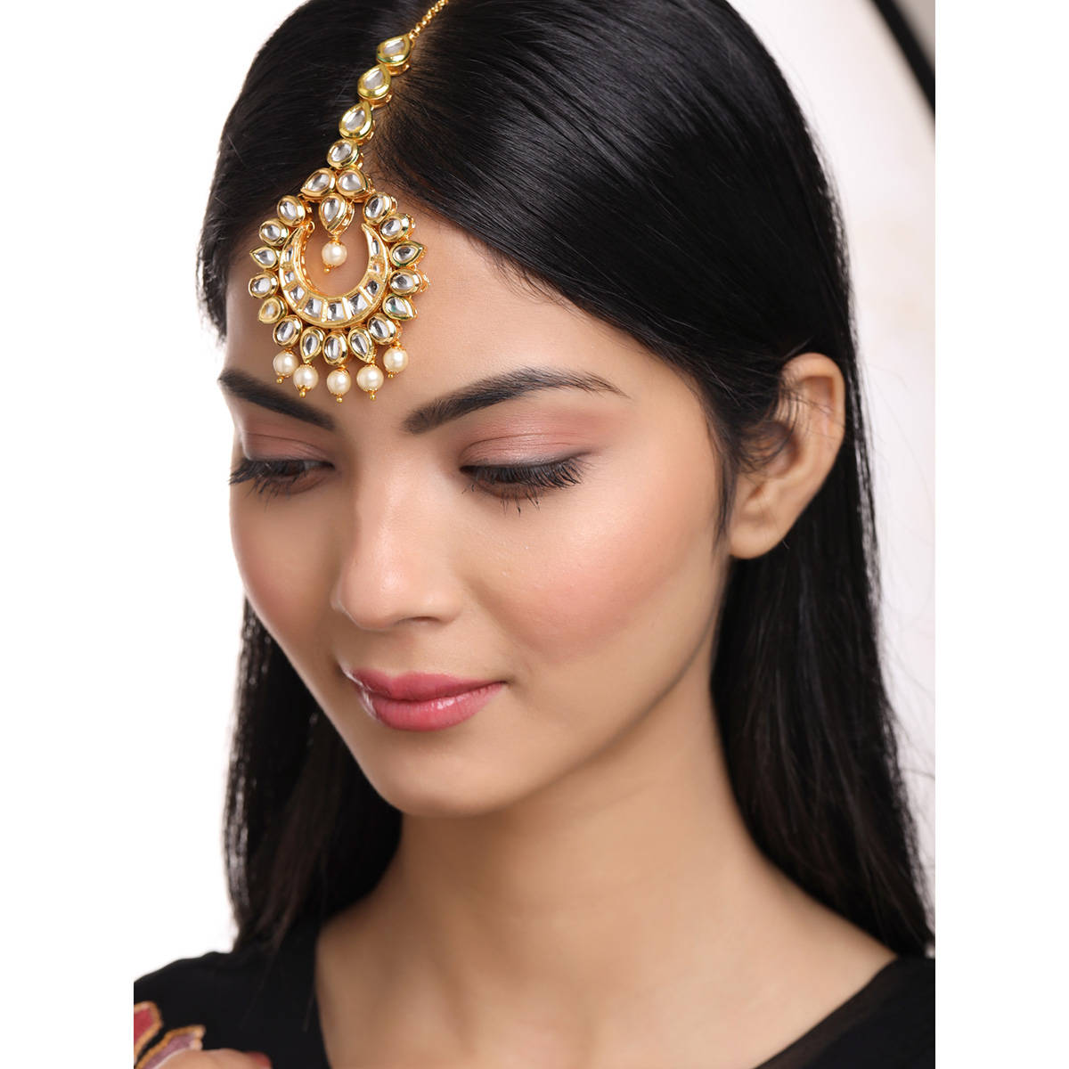 VIRAASI Gold Plated Kundan Studded Pearl Ethnic Mangtikka